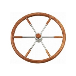 RVS stuurwiel met teak rand en vingergrip 50 cm