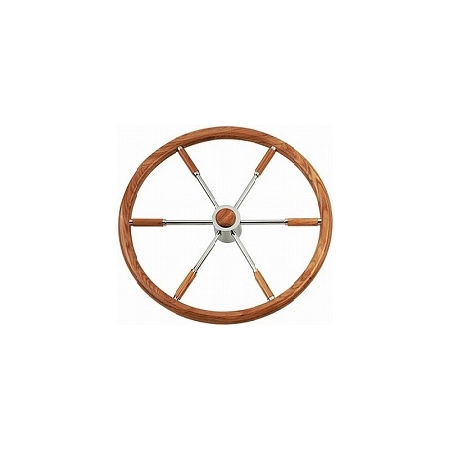 RVS stuurwiel met teak rand en vingergrip 50 cm