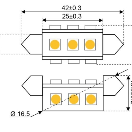 LED buis 3 zijden tekening